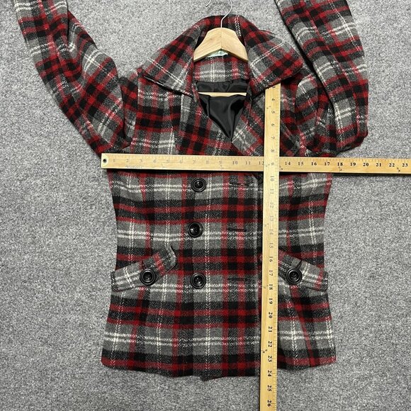 Maurices Womens Red & Gray Plaid Wool Blend Peacoat Jacket S - Picture 8 of 8